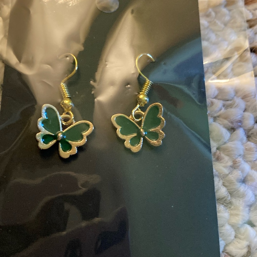 Dark Green Butterfly  earrings.